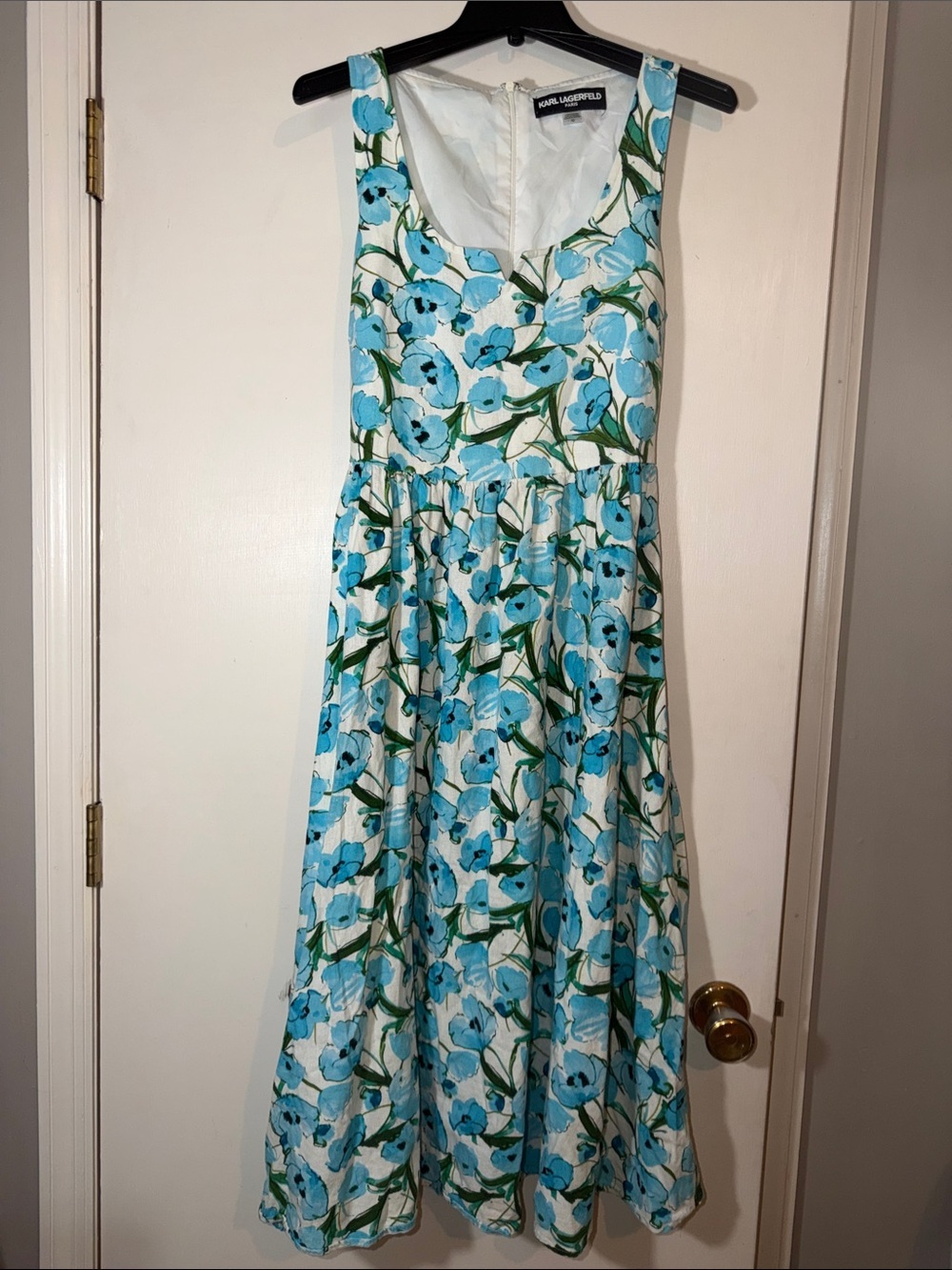 Karl Lagerfeld Linen Blend Blue Floral Dress